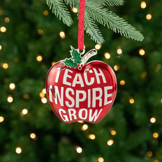 3.25" Red and Silver Plated Apple Teacher Christmas Ornament with European Crystals